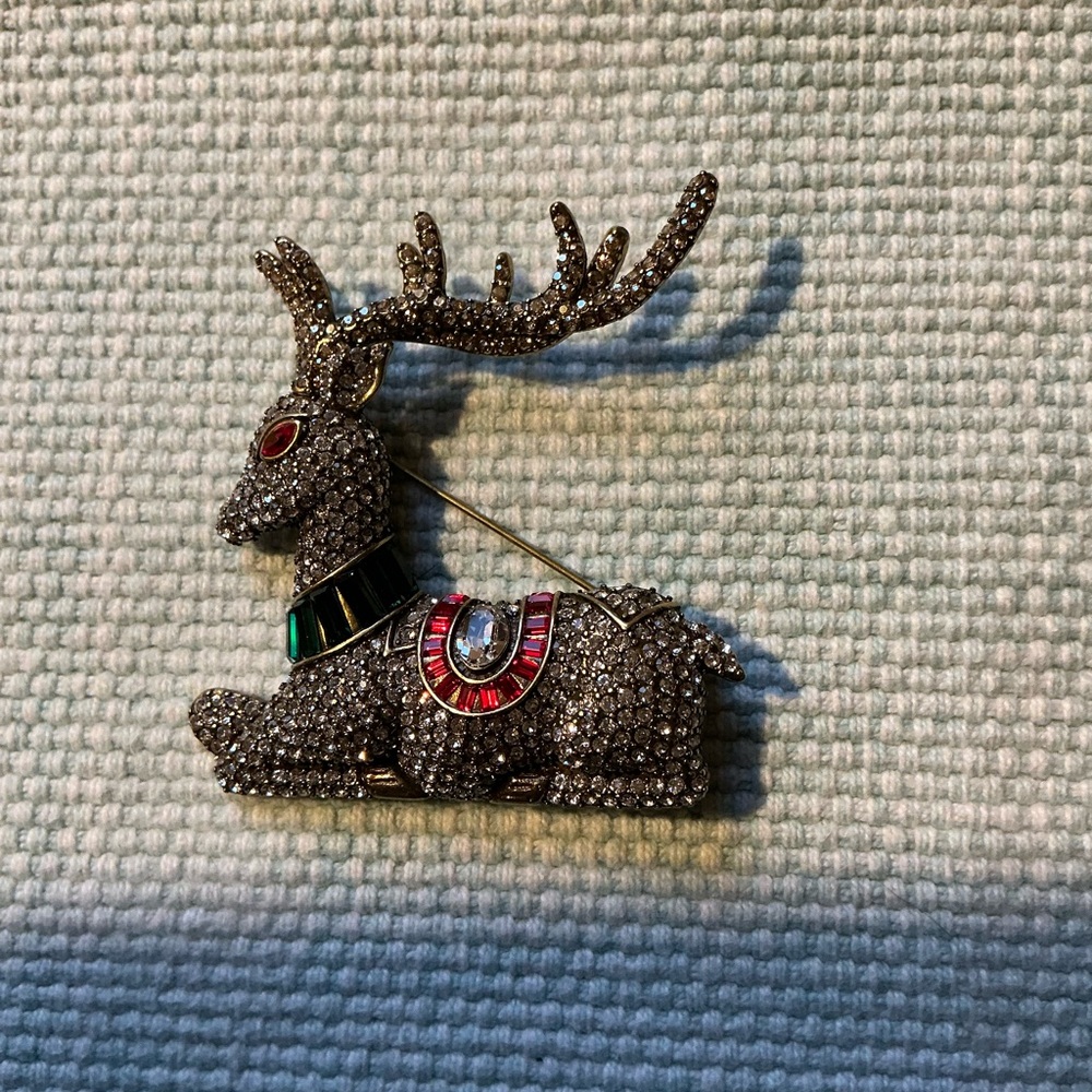 Heidi Daus Silver and Red Reindeer Brooch